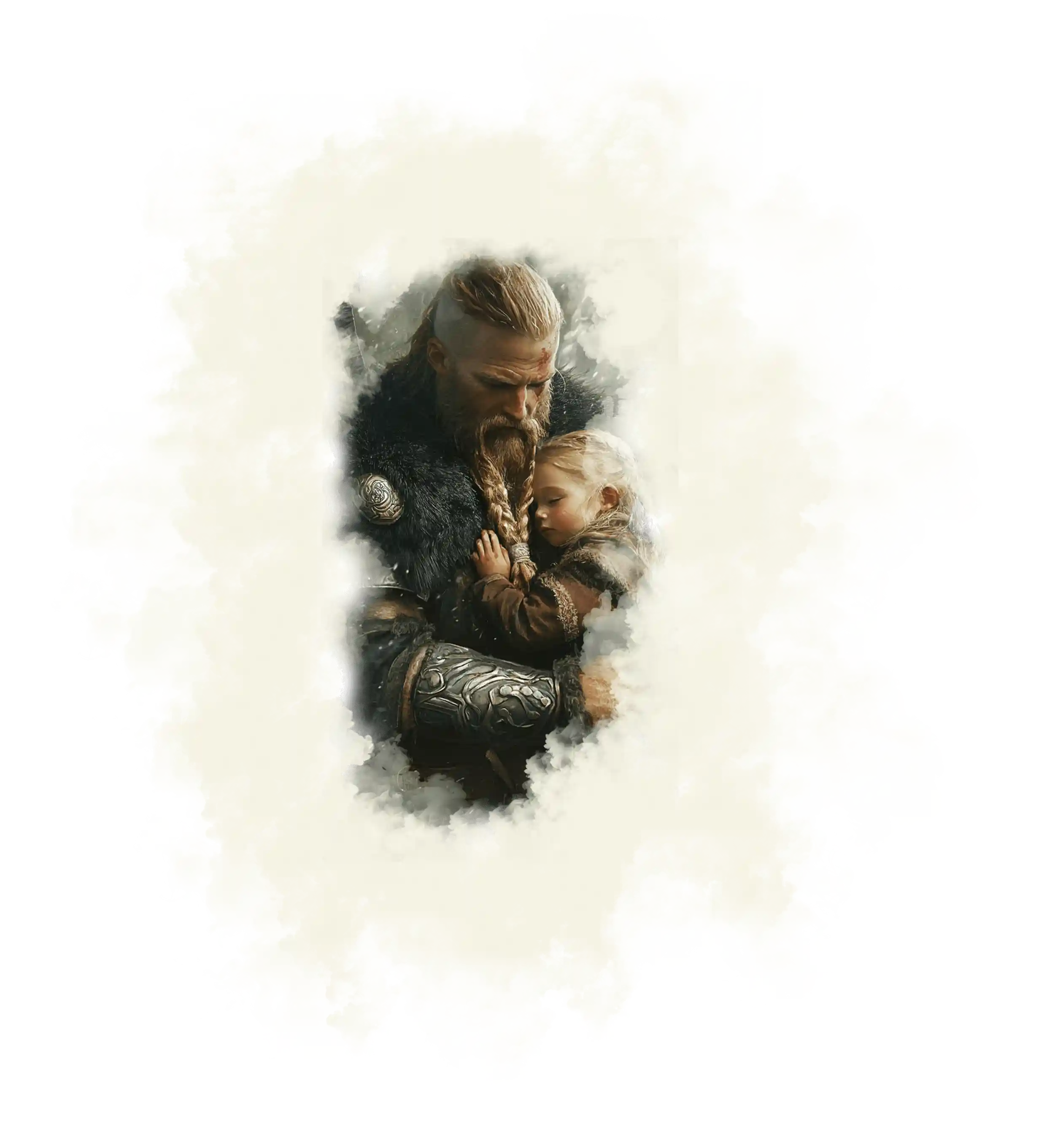 Guerrier viking et sa fille en costume d'époque
